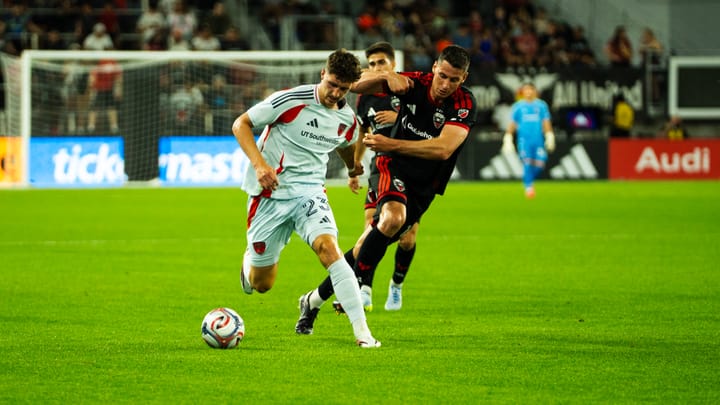 Logan Farrington and Sean Nealis pursue the ball as D.C. United takes on FC Dallas.